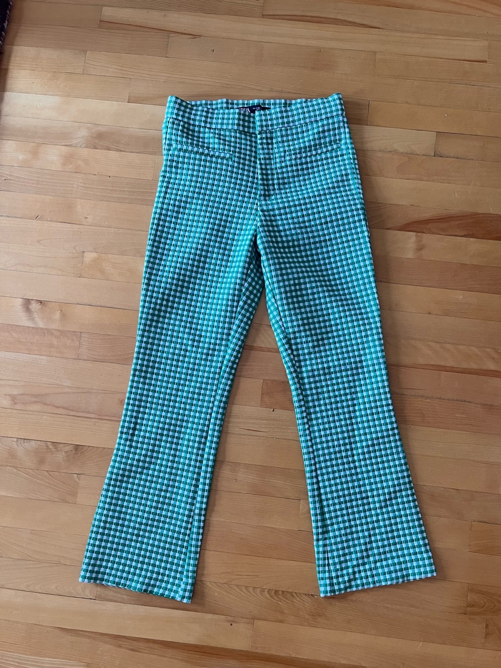 Zara Turquoise Gingham Cropped Pants